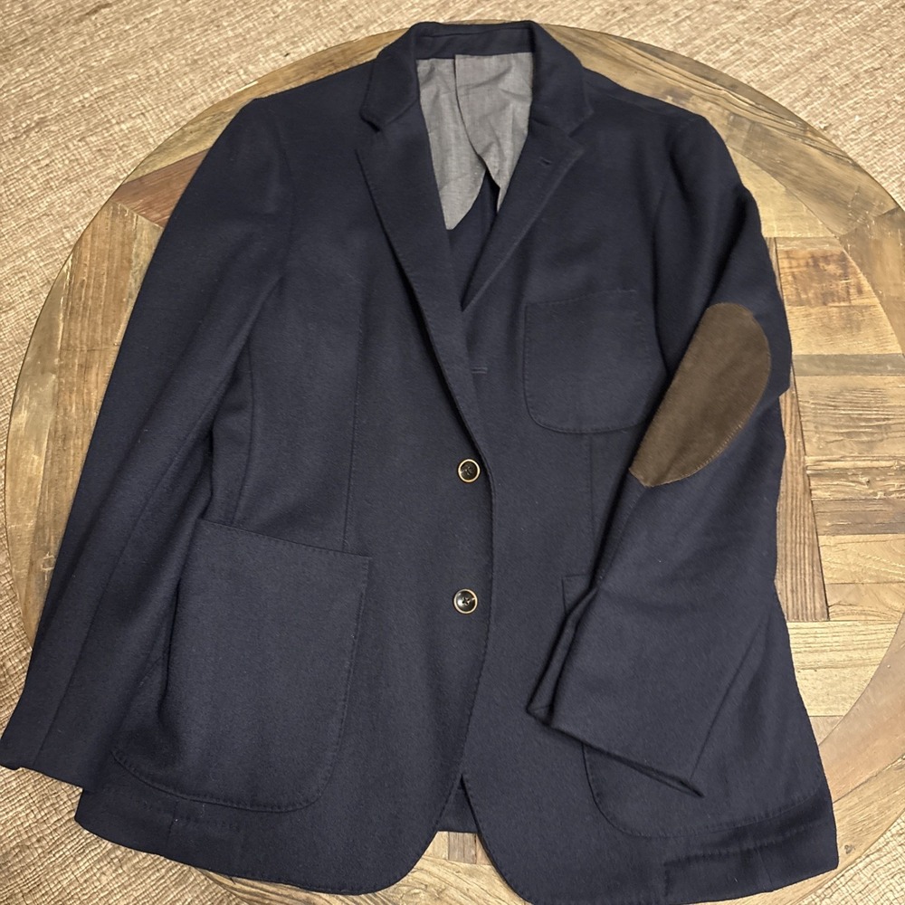 Scott James Men's  42 Large Navy Wool Sport Coat Blazer unstructured 3 Button